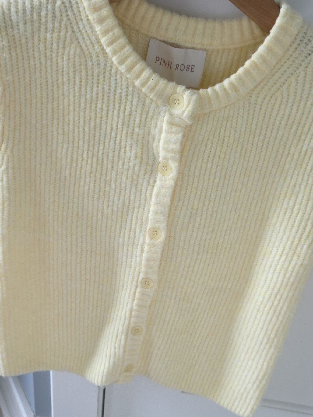 NWT...Pink Rose Short-Sleeve Knit Cardigan in Soft Pale Yellow - Picture 3 of 9